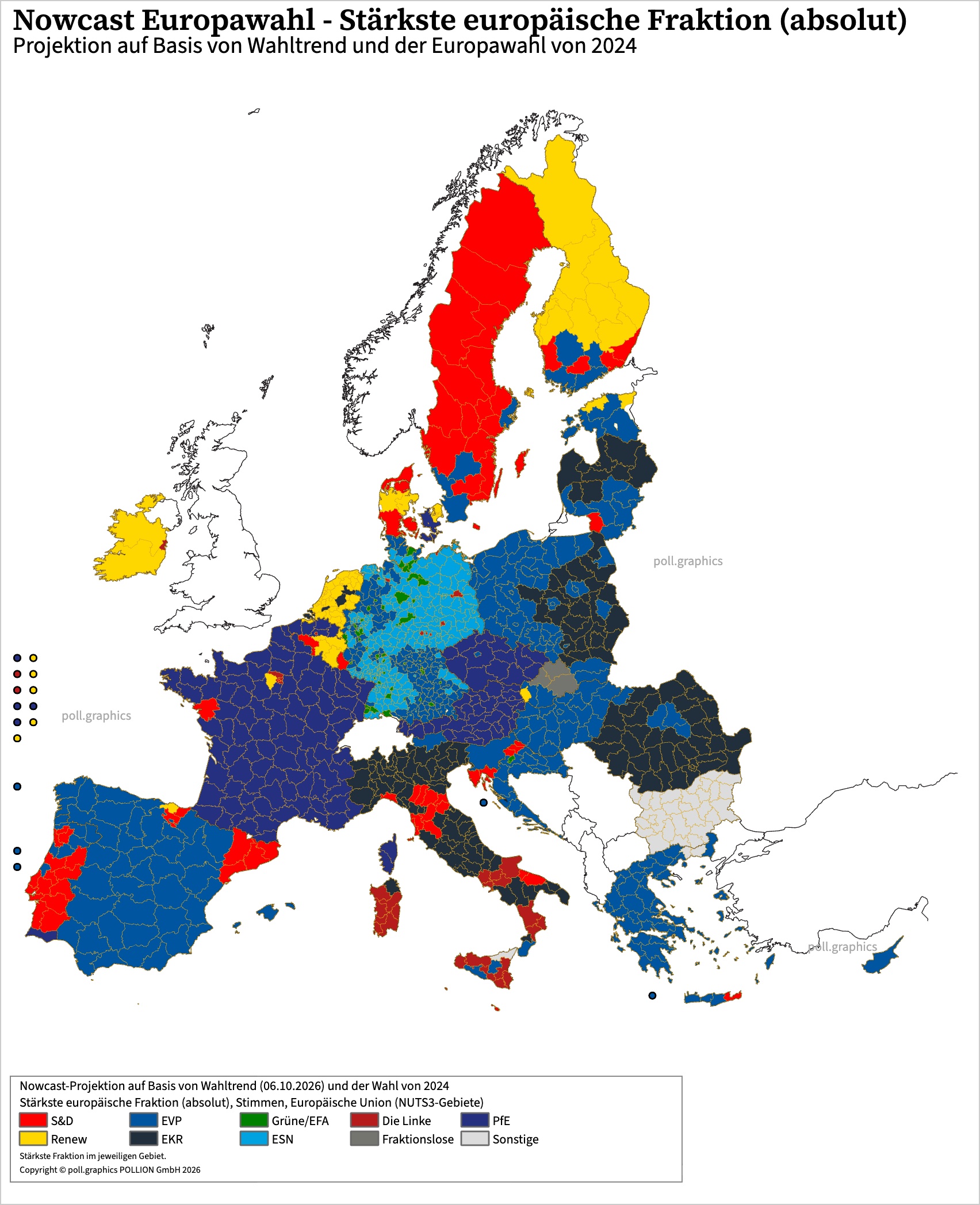 Karte: stärkste Fraktion je Region in der EU